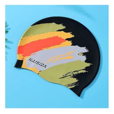 Imagem de KAISIDA Touca de natação, toucas de natação de silicone antiderrapantes à prova d'água para homens e adultos, chapéus de natação confortáveis (cor preta)