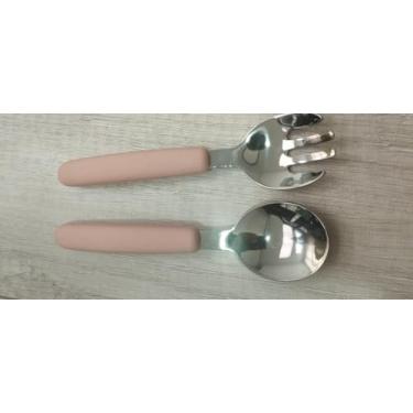 Imagem de Kit Talheres Infantil, Colher e Garfo com Cabo Rosa Emborrachado.
