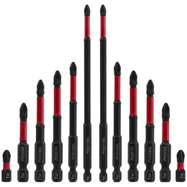 Imagem de Eyech Conjunto de 12 peças Phillips Bits #2 Impact Magnético, Antiderrapante Ph2 Impact Chave de Fenda com Suporte, Haste Hexagonal de 1/10.2 cm, Aço S2