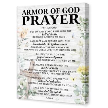 Imagem de OTINGQD Arte de parede de oração da armadura de Deus, decoração de parede de versículo da Bíblia religiosa, arte de parede em tela de escritura para sala de oração cristã, escritório em casa, igreja