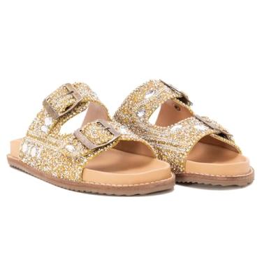 Imagem de Sandália Papete Birken Feminina com Pedraria Zircônia Sofisticada Confortável Glamour Casual Elegante (Dourado, BR, Adulto, Numérico, 40)