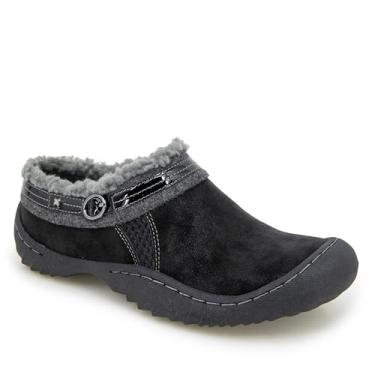 Imagem de JBU Mocassim feminino Ginger Faux Shearling forrado casual conforto MuleLoafer, Preto, 41