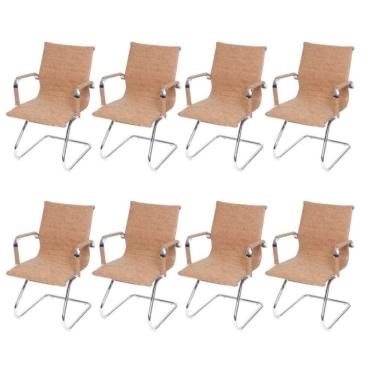 Imagem de Kit 8 Cadeiras para Escritório Interlocutor Base Fixa Esteirinha Sintético 3301 Caramelo/Retrô