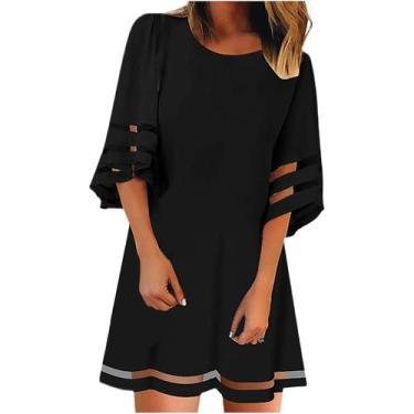 Imagem de Moda feminina manga queimada gaze costura saia de uma linha vestido de