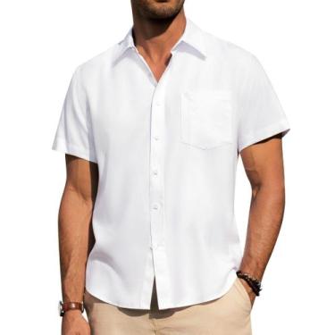 Imagem de Camisa Alimens & Gentle de algodão e linho de manga curta masculina br