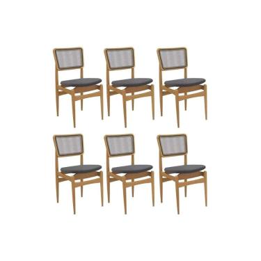 Imagem de Cadeira Sala de Jantar Stela 1CMM013CA Premium Madeira Maciça Kit 6 Un Carvalho/Boucle Bege Fendi/Tela Bege - Kappesberg