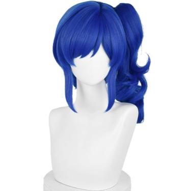 Imagem de Peruca meio a meio azul, 37 cm, rabo de cavalo, cabelo sintético - Hal