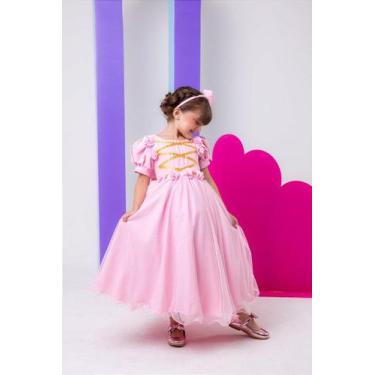 Imagem de Vestido Fantasia Longa Princesa Rosa Bebê - Confeccionado em Tecido Mi