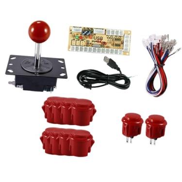 Imagem de Esquirla Kit de peças para jogos de arcade 1 jogador faça você mesmo joystick profissional de alto desempenho com botões de encaixe de 24# e 30# placa, Vermelho