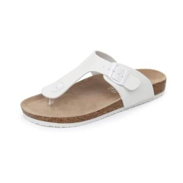 Imagem de Sandália feminina WTW Flip Flops de couro de cortiça plana confortável sem cadarço chinelos macios, Branco, 6