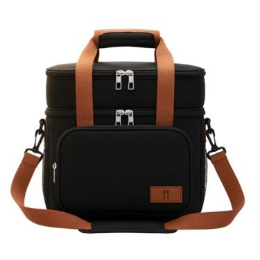 Imagem de Bolsa Térmica Grande com Dois Andares para Marmita Lancheira com Alça Ombro Trabalho, Passeio, Academia, churrasco feminina, masculino, cooler de cerveja. (Preto)