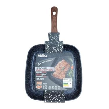 Imagem de Frigideira Grill Quadrada Indução Gás Elétrico Vitrocerâmico alumínio revestimento cerâmico antiaderente TechFlon canelada Bistequeira 24,4cm Preta