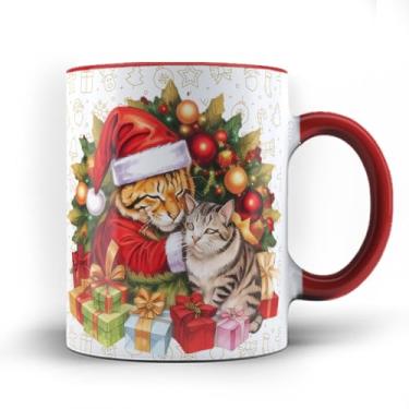 Imagem de Caneca xicara porcelana Gato Gatinho Feliz Natal 25 (Vermelha)