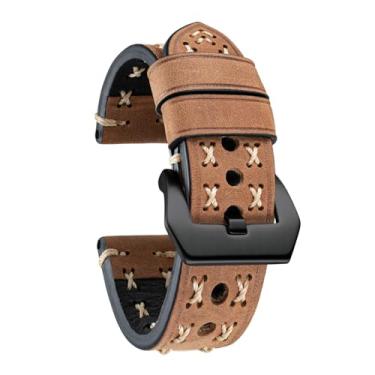 Imagem de BINLUN Pulseira Couro Legítimo Cavalo Louco Couro Óleo Rustico Camada Superior Artesanal Formato X Rota Homens Mulheres Fivela Preto Prata, 20mm Amarelo-O/Fivela Preto