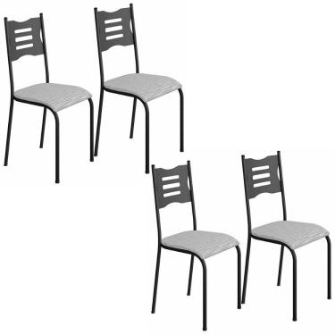 Imagem de Kit 4 Cadeiras 542 Sala Jantar Cozinha Pés Aço Tubular Cinza Preto