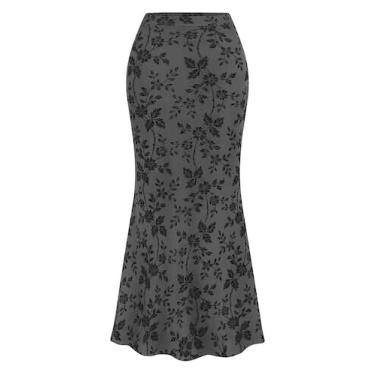 Imagem de Saia BTFBM Floral Mesh Maxi High Wisted Mermaid Black XL