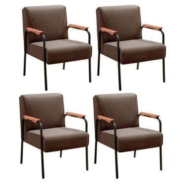 Imagem de Conjunto 4 Poltronas Jade Moderna Braço Metal Kit Cadeiras Decorativa 