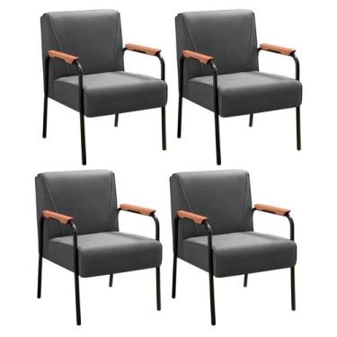 Imagem de Conjunto 4 Poltronas Jade Moderna Braço Metal Kit Cadeiras Decorativa 