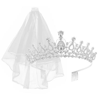 Imagem de Tiara de casamento com strass e coroa de tiara de cristal de armaçío de casamento, véu de noiva com pente incluído