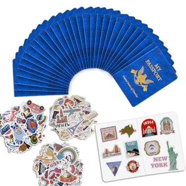 Imagem de Llamau 30 Unidades De Caderno Passaporte Em Branco - 300 Adesivos Diário Viagem Falsos Para Crianças (5,5 X 3,9 Pol., Azul) Tema Escolar Festa Mundo Atividades Faz Conta Lembrancinhas