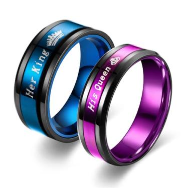 Imagem de JLOVEMILY Anéis de casal azul Her King roxo His Queen Crown anéis de compromisso de aço inoxidável alianças de noivado aniversário de casamento, Aço inoxidável, Sem pedra preciosa