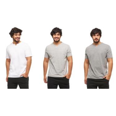 Imagem de Kit com 03 camisetas basica gola portuguesa - c3 - Wooks, Branco, Cinz