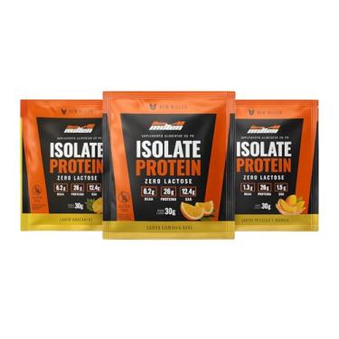 Imagem de Kit 15 Sache 30g Isolate Protein 5 Abacaxi com hortelã 5 Orange juice e 5 Pêssego com manga New Millen