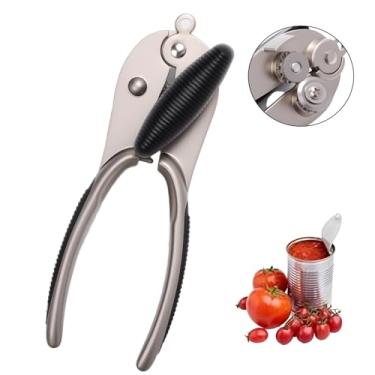 Imagem de Abridor de latas de aço inoxidável resistente – corte de borda suave, alças macias e confortáveis, botão giratório grande – resistente à ferrugem, fácil de usar, essencial para cozinha para todos os