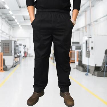Imagem de Calça elast. total de brim pesado preta para trabalho - AJF UNIFORMES,