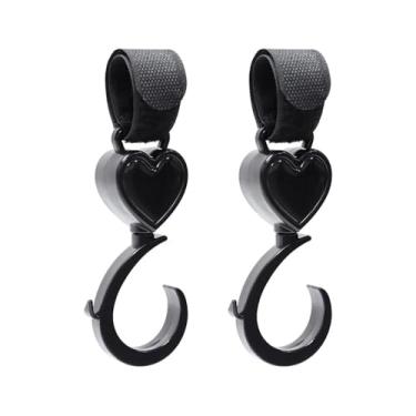 Imagem de Pacote com 2 ganchos pretos em forma de coração mosquetão ajustável para bicicleta, scooter, cadeira de rodas, acessórios de carrinho de bebê