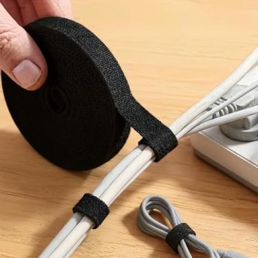 Imagem de Fita de fixação reutilizável de 500 cm abraçadeiras de cabo dupla face fita de gerenciamento de cabos força e durabilidade preta