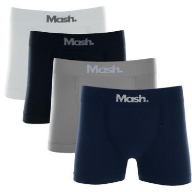 Imagem de Kit 4 Cuecas Boxer Mash Sem Costura Masculina em Microfibra, Com branc