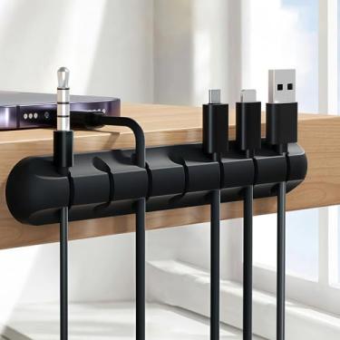 Imagem de Clipe de gerenciamento de cabo com 7 compartimentos (1 pacote, preto) - Suporte organizador de cabos adesivos para mesa, carro, escritório em casa, cabos USB/carregador, gerenciamento de fios
