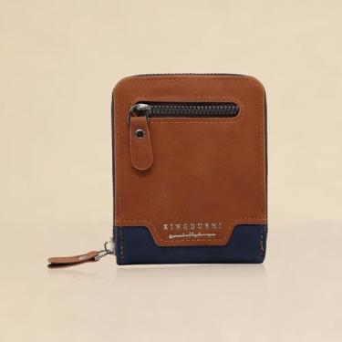 Imagem de Carteiras masculinas, simples e generosas carteiras de poliuretano com zíper com bolso frontal para homens, carteira com porta-cartões de visita de grande capacidade com janela para identidade, Café