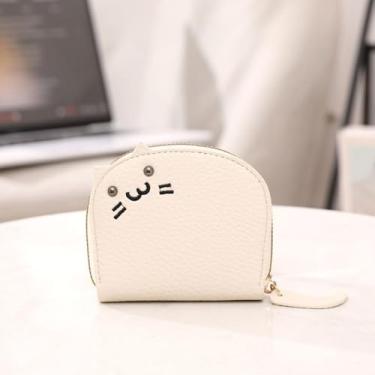 Imagem de Bolsa de cartão, carteira ultrafina pequena de poliuretano, porta-cartões com zíper (branca), Branco, Clássico