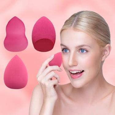 Imagem de Conjunto de 5 esponjas de maquiagem, conjunto de esponjas de gota de água, macio para base, corretivo, aplicação em pó, rosa vermelha