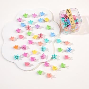 Imagem de 40 peças de clipes de garra de cabelo para mulheres - Mini clipes de garra em forma de coroa, lindas garras coloridas para penteados grossos finos médios finos, acessórios de cabelo de plástico