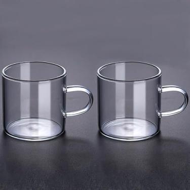 Imagem de 2 canecas de café de vidro, design de parede dupla transparente, conjunto de 2