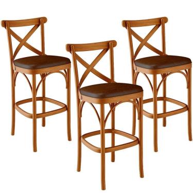 Imagem de Kit 03 Banquetas Altas Cozinha Bancada Estofada ávila L02 Couríssimo Marrom - Lyam