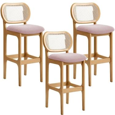 Imagem de Kit 03 Banquetas Altas Para Cozinha Bancada Sala Tela Betta Fixa L02 Bouclê Rosê - Lyam