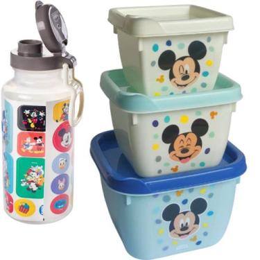 Imagem de Kit Mickey Porta Lanche Infantil Garrafa Antivazamento Potes - Plasuti