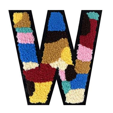 Imagem de 1 peça 11,4 cm colorido camuflagem chenille remendo com borda preta Camuflagem divertida ferro em letras para jaquetas e mochilas, adesivos modernos do alfabeto para moda e presentes (L)