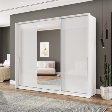 Imagem de Guarda Roupa Roupeiro 3 Portas de Correr 4 Gavetas com Espelho Porto Branco Politorno Móveis