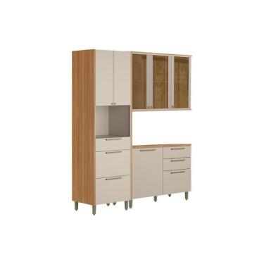 Imagem de Kit De Cozinha Completa 3 Peças Atena (1balcão+1aéreo+1paneleiro) Cp27 Jequitiba-off White Fosco - Linea Brasil