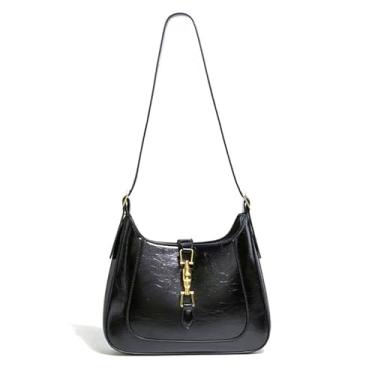 Imagem de NEWBELLA Bolsa de ombro feminina com detalhe de cadeado - Bolsa transversal e alça superior com alça larga, bolsa moderna para axilas, Preto