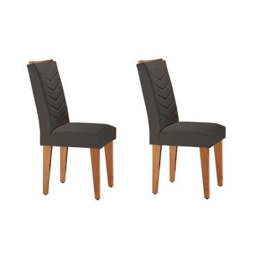 Imagem de Kit 2 Cadeiras de Cozinha Londrina 2 Un Imbuia-Capuccino/Linho Grafite - Rufato