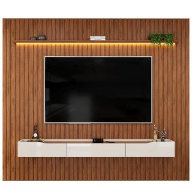Imagem de Painel Para TV Até 90 Polegadas 2,75m Ripado Autêntico Com Led Montreal Com Nicho Efraín