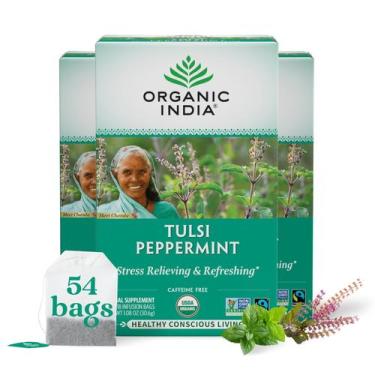 Imagem de Chá de hortelã orgânico India Tulsi, 54 sacos, sem cafeína - ORGANIC I