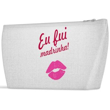 Imagem de Necessaire fui madrinha casamento bolsinha feminina slim Branca com Estampa de Beijo, 2 Tamanhos, Bolsa de Maquiagem com Zíper, Tamanho P 19x14cm e G 28x18cm (G)