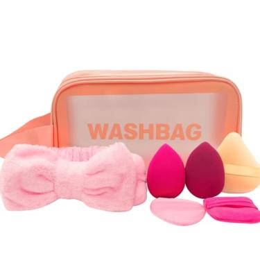 Imagem de Kit Necessaire, Kit de Maquiagem Profissional, 7 Peças com Necessaire Transparente, Esponjas, Faixa para Cabelo, Conjunto para Beleza e Skincare
